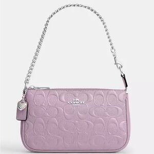 NWT Coach Light Violet Embossed Mini Bag with Silver Chain DOUBLES to wristlet